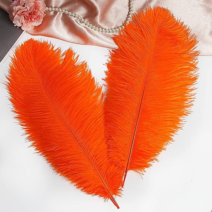 THARAHT Orange Ostrich Feathers 12pcs Large Natural Bulk 12-14Inch 30cm-35cm - Image 4