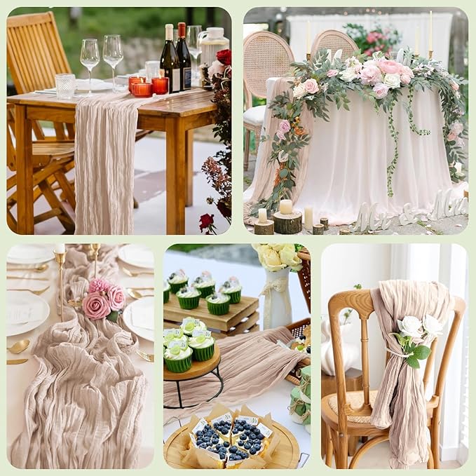 Asee'm 12pcs Cheesecloth Table Runner 120 Inches Long Nude Pink Boho Gauze - Image 7