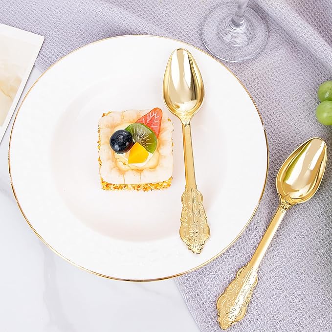 WDF 100 Piece Gold Plastic Spoons Disposable - Image 6