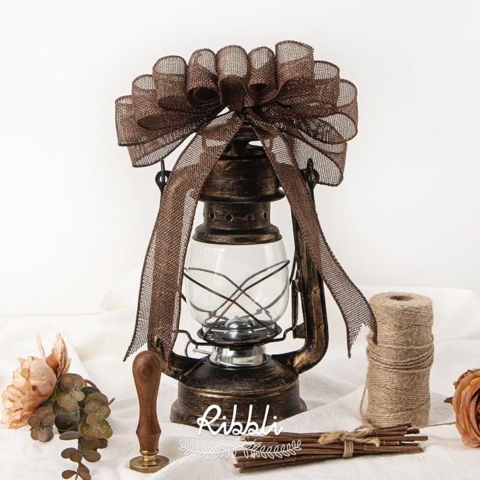 Ribbli Brown Burlap Wired Ribbon, 1-1/2 Inch x 10 Yard, Wired Edge Ribbon - Image 3