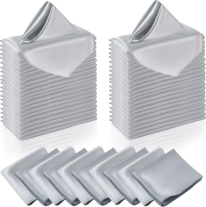 Manyshofu 60 Pieces Silver Satin Napkins by Manyshofu