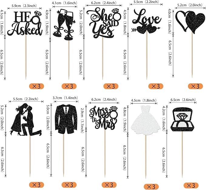 30 Pack Bride to be Cupcake Toppers Glitter Diamond Ring Love I Do Cupcake - Image 2