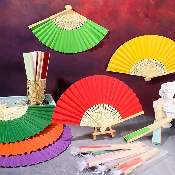 Chunful 100 Pieces Paper Hand Fan Multicolor Bamboo Folding Fans Handheld - Image 6