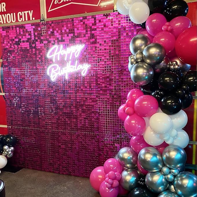 Qcity Hot Pink Shimmer Wall Backdrop 24PCS, Square Sequin Glitter Backdrop Panel - Image 6