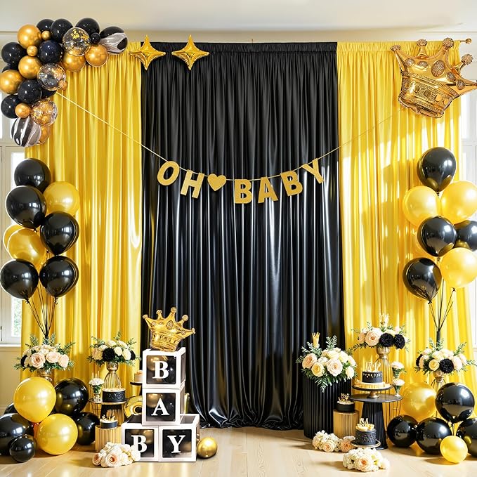 Gold Satin Backdrop Curtains 2 Panels - Image 7