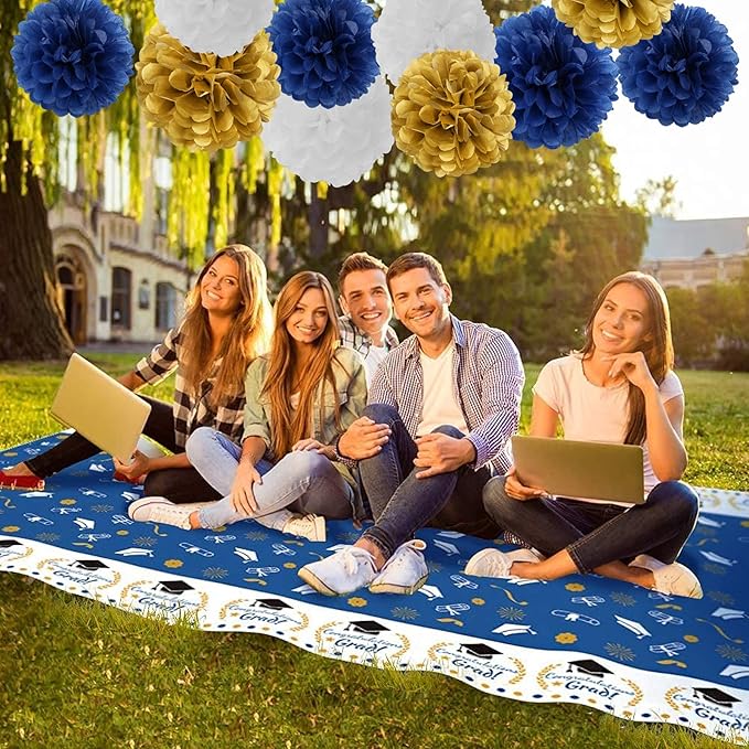 Navy-Blue White Gold Paper Flowers - Image 4