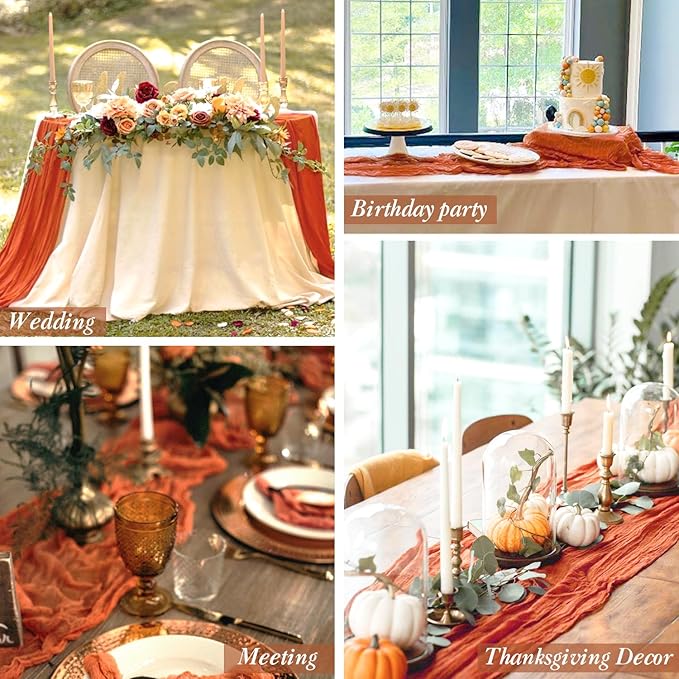 10 Packs Orange Halloween Table Runner Cheesecloth 10FT Fall Burnt Orange - Image 4