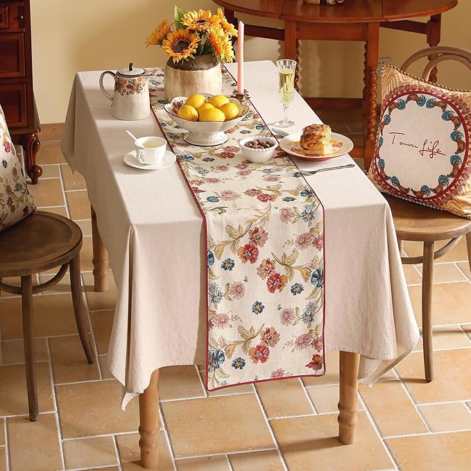 patdrea Designer Farmhouse Linen Thick Table Runner, Rustic Cottage Beige - Image 6