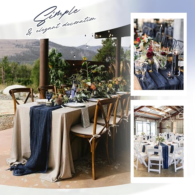 Aktor 12 Pack Navy Blue Table Runner Boho Cheesecloth Table Runner Semi Sheer - Image 7