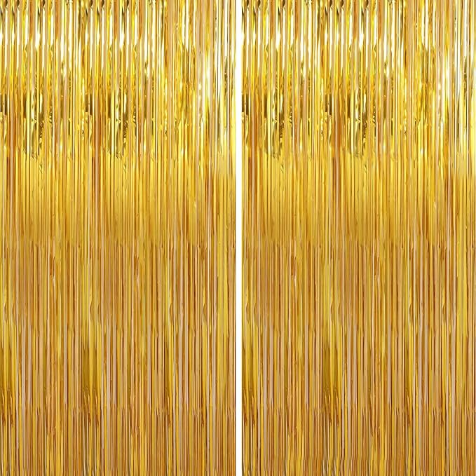Crosize 8 Pack 3.3 x 9.9 ft Gold Foil Fringe Curtains Party Decorations by Crosize