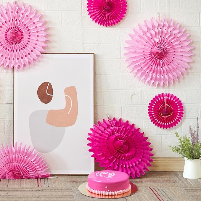 SUNBEAUTY Hanging Honeycomb Paper Fans Hot Pink Party Decorations Fuchsia Pink - Image 3