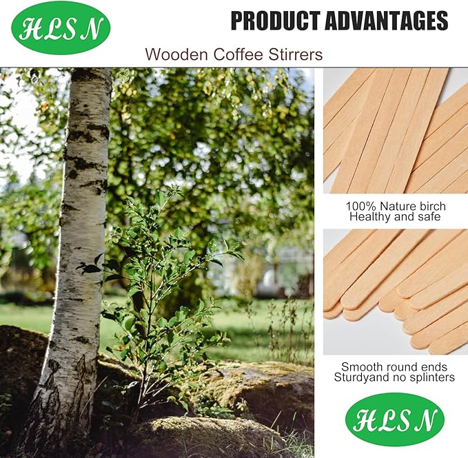 Wooden Coffee Stirrers, Thick Birch 5.5 Inches 1000PCS Disposable Coffee - Image 2