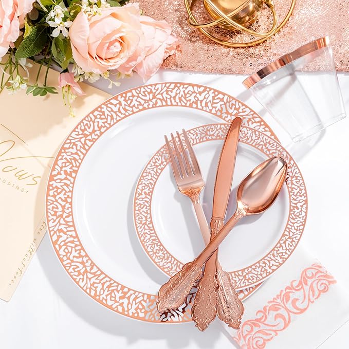 Festiva 350PCS Rose Gold Plastic Dinnerware Set - Image 4