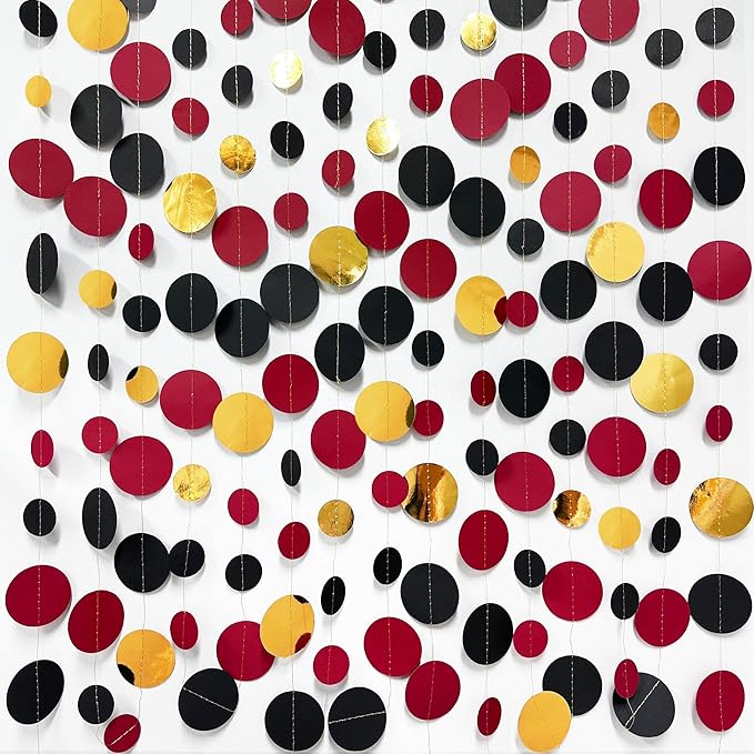 Gold Black Red Party Decorations Circle Dots Streamer Hanging Paper Polka Dots - Image 3