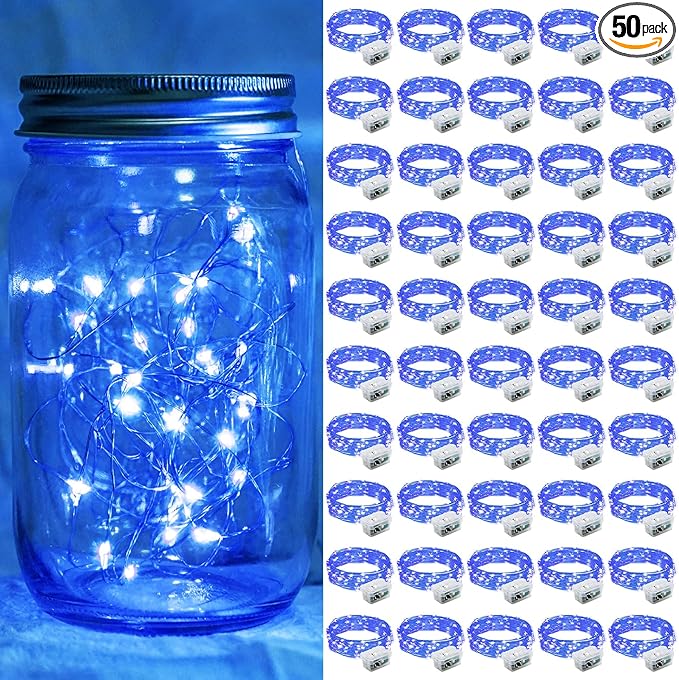 50 Pack Blue Fairy Lights 7Ft 20 LED Twinkle String Lights 3 Modes Battery by chzk