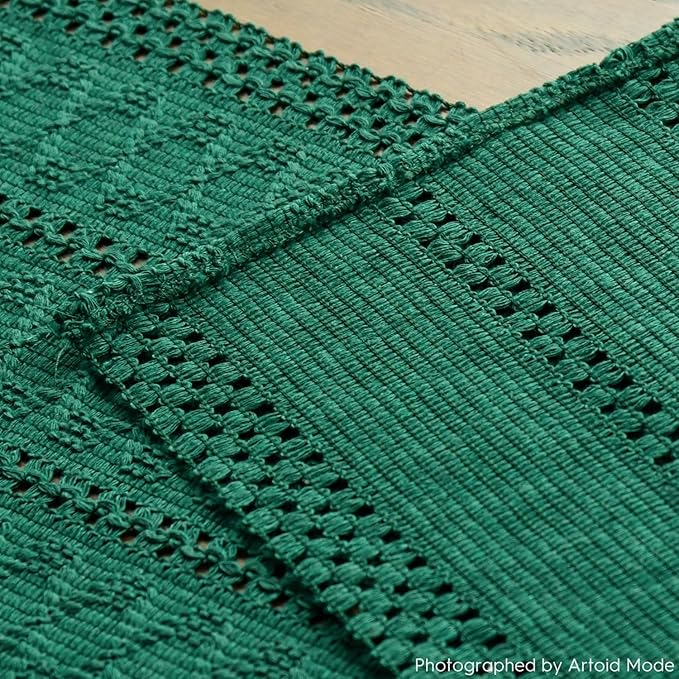 Artoid Mode Dark Green Farmhouse Woven Rustic Hollow Table Runner, Seasonal - Image 5