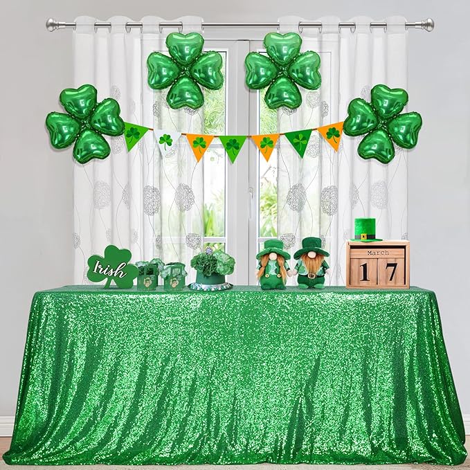SquarePie Sequin Tablecloth 50 x 72 Inch Green Sparkly Table Cloth - Image 5