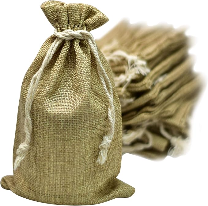 50 Burlap Bags with Drawstring, 5x8 Inch Gift Bag Bulk Pack by SupplyFriend