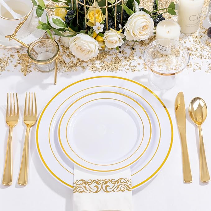 NOCCUR 700PCS Gold Disposable Dinnerware Set - Image 5