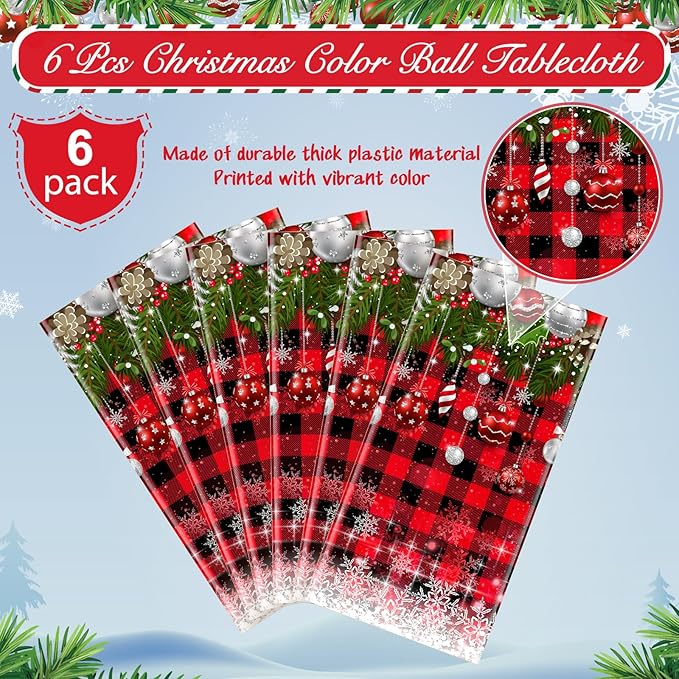 6Pcs Christmas Buffalo Plaid Snowflake Tablecloths, Plastic Red and Black - Image 6