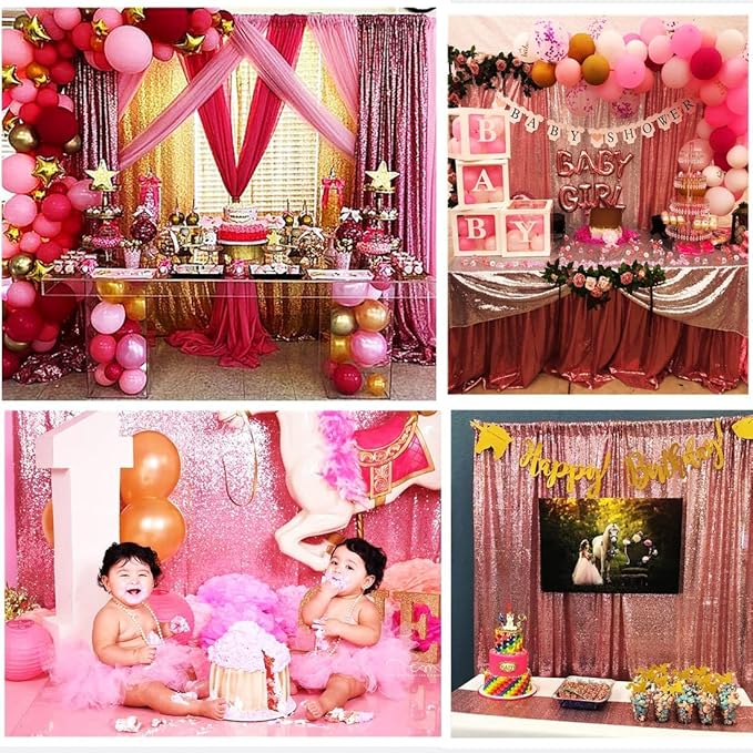 Poise3EHome Fuchsia Pink Sequin Backdrop, 4 Panels 2x8ft Glitter Curtain - Image 6