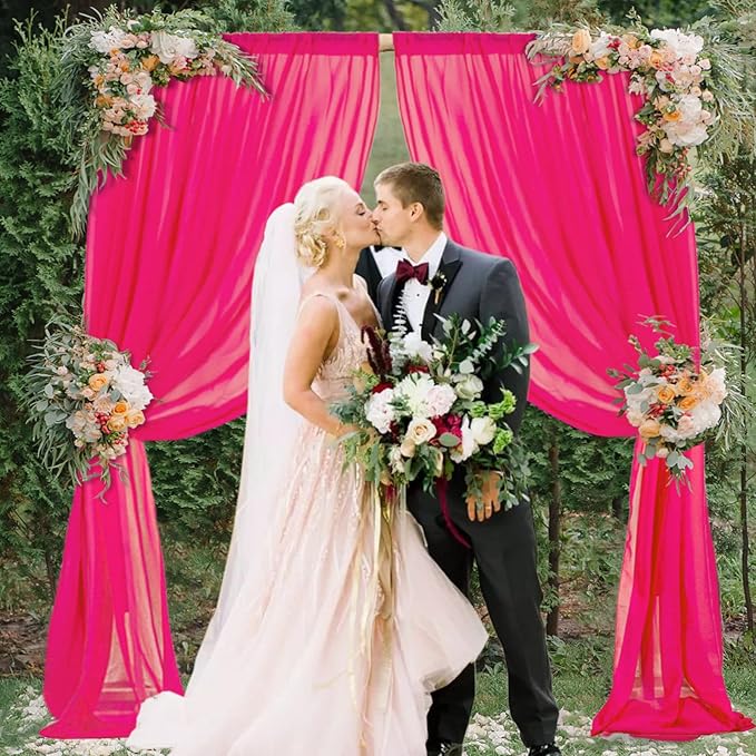 DUOBAO Hot Pink Chiffon Curtains 2 Panels 58 Inch by 120 Inches Fuchsia Wedding by DUOBAO