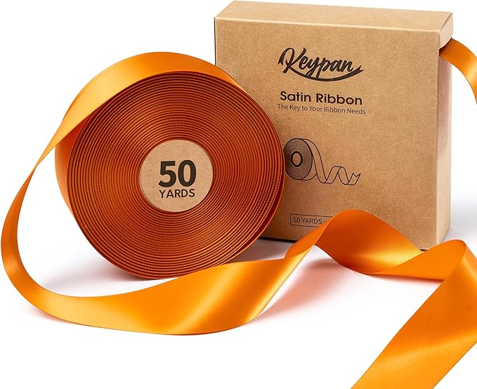 Satin Ribbon 1-1/2 Inch x 50 Yards Double-Faced Ginger Polyester Ribbons by Keypan