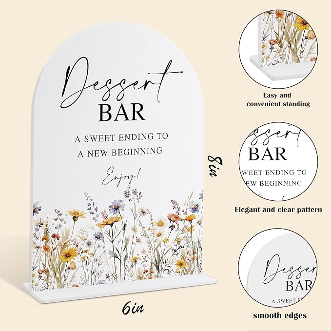 Wedding Signs for Ceremony and Reception, Boho Floral Acrylic Dessert Bar Sign - Image 2