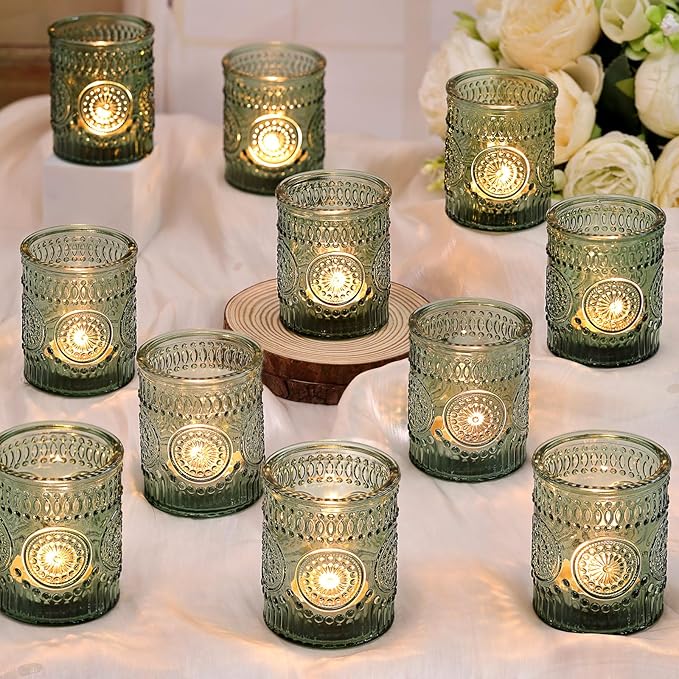 DARJEN Green Votive Candle Holders Set of 36- Glass Candle Holders Bulk by DARJEN