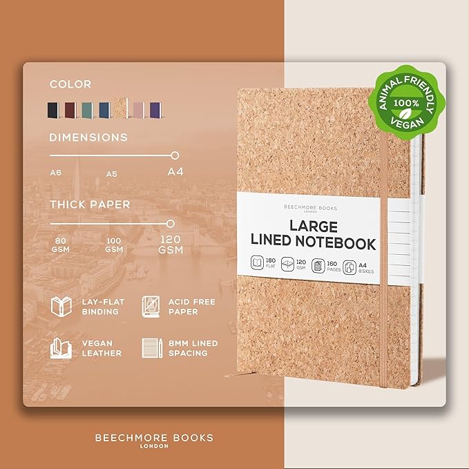 BEECHMORE BOOKS Lined Journal Notebook, 8.5 x 11.5 inch, A4 160 Lined Pages - Image 2