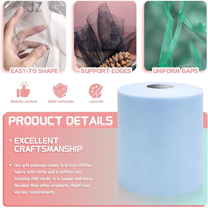 6" x 200 Yards Light Blue Tulle Fabric Rolls - Image 3