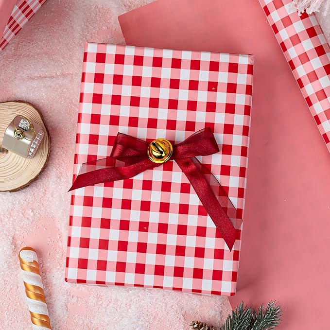 Burymento Red Checkerboard Wrapping Paper, Gift Wrap - Image 3