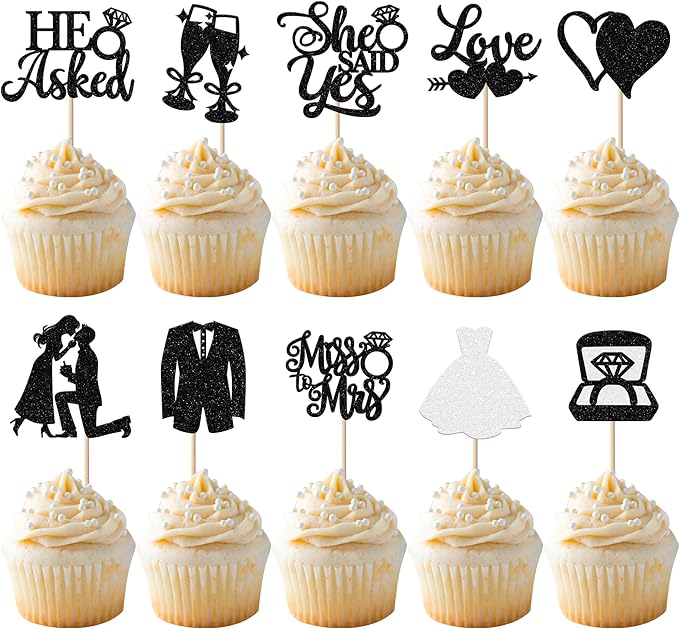 30 Pack Bride to be Cupcake Toppers Glitter Diamond Ring Love I Do Cupcake by YCTHUNFISH