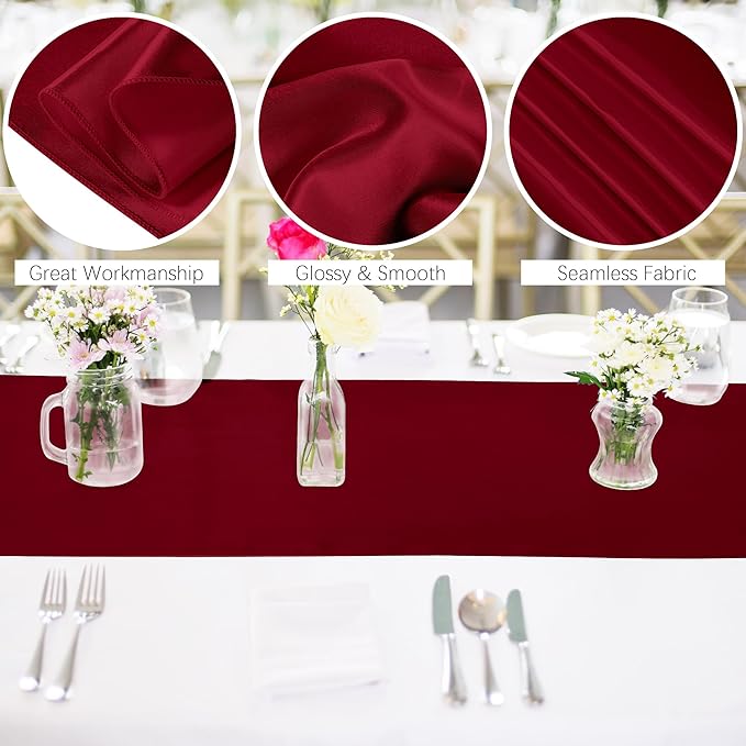 Aneco 16 Pack Satin Table Runner 12 x 108 Inch Burgundy Long Wedding Satin Silk - Image 3