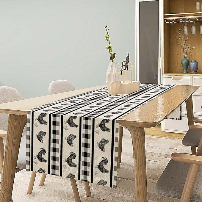 Rooster Table Runner, Farmhouse Animal Vintage Chicken Black White Plaid Check - Image 5