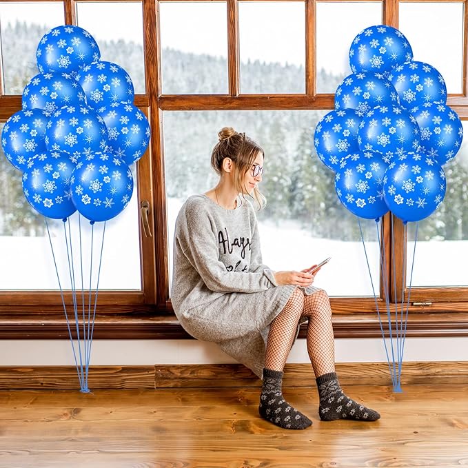 Skylety 40 Pieces Snowflake Balloons Bulk Winter Transparent Snowflake Latex - Image 4