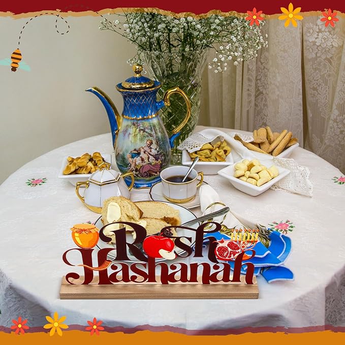 Rosh Hashanah Metal Sign Jewish New Year Table Centerpiece Tiered Tray Decor - Image 5