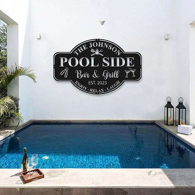 Personalized Family Poolside Sign LED Light, Swimming Pool Metal Sign, Pool - Image 3