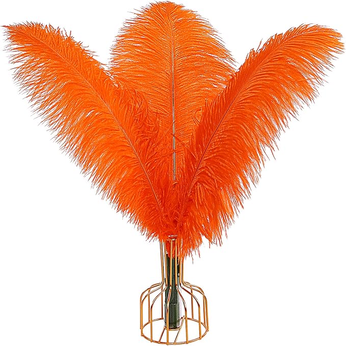 THARAHT Orange Ostrich Feathers 12pcs Large Natural Bulk 12-14Inch 30cm-35cm by THARAHT
