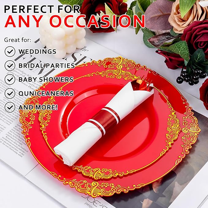 400PCS Pre Rolled Red Plastic Silverware Sets - Image 8