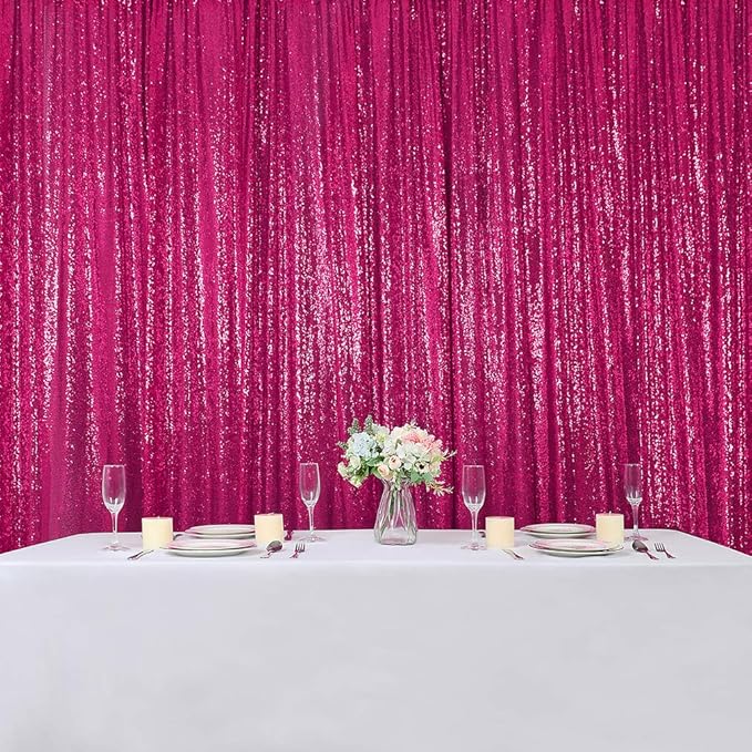 Hahuho Fuchsia Sequin Backdrop Curtain, Party Decoration（4 Panels, 2FT x 8FT - Image 7