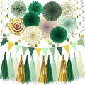Paper Fans Party Decorations Glitter Green Gold Paper Triangle Flag Banner by MEIWUTIE
