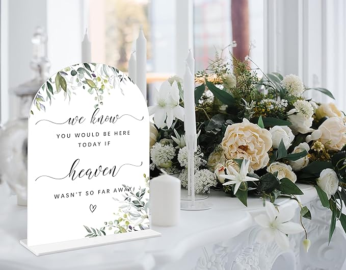 Greenery Wedding Memorial Sign, 6 x 8 Inch White Arch Acrylic Wedding Sign - Image 4