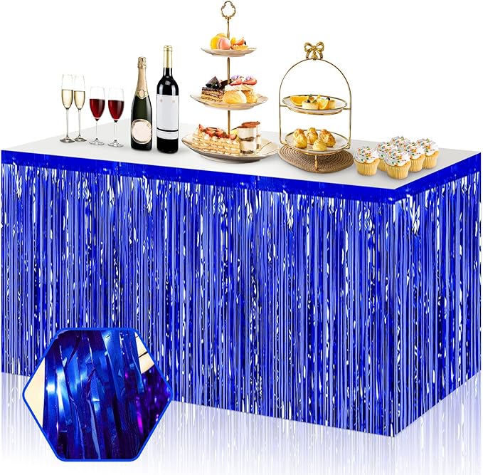 3 Pack 29x108 Inch Blue Foil Fringe Table Skirts Metallic Banner by Ferwzsr