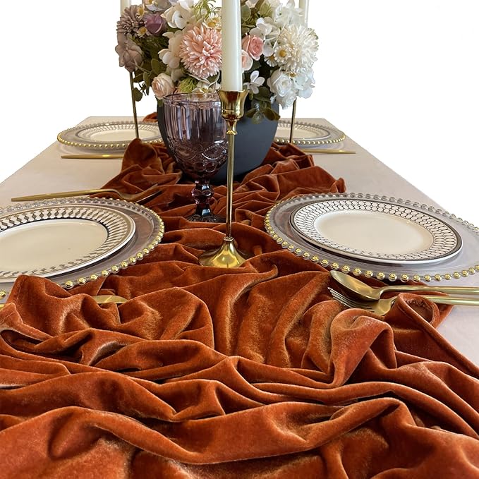 Luxurious Velvet Table Runner, Terracotta 120 Inches Wedding Table Runners - Image 4