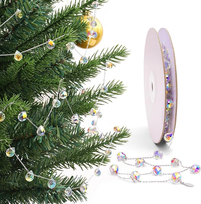 Christmas Garland, 9.8Ft Crystal Glass Beads Strands by Lumiti
