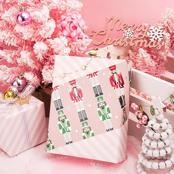LeZakaa Christmas Pink Wrapping Paper Jumbo Roll - Image 4