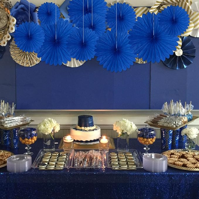 20 Pcs Royal Blue Hanging Paper Fan, Hanging Honeycomb Round Paper Fans - Image 5