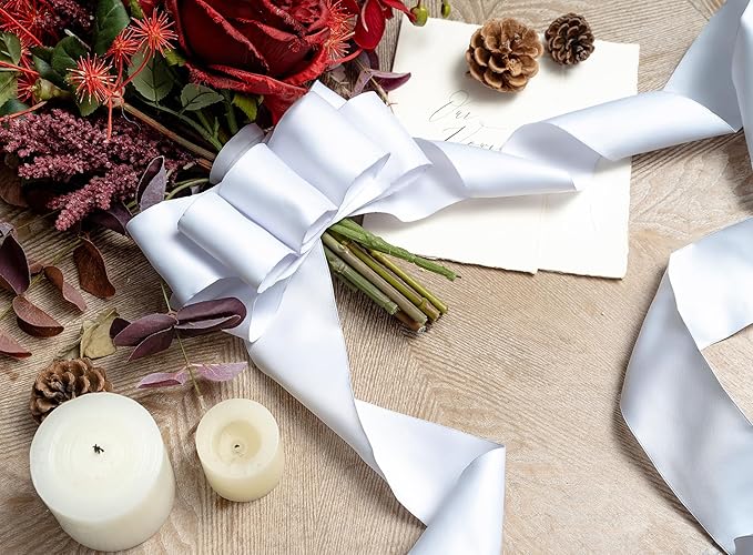 White Satin Ribbon Double-Faced Wired Ribbons - Image 8