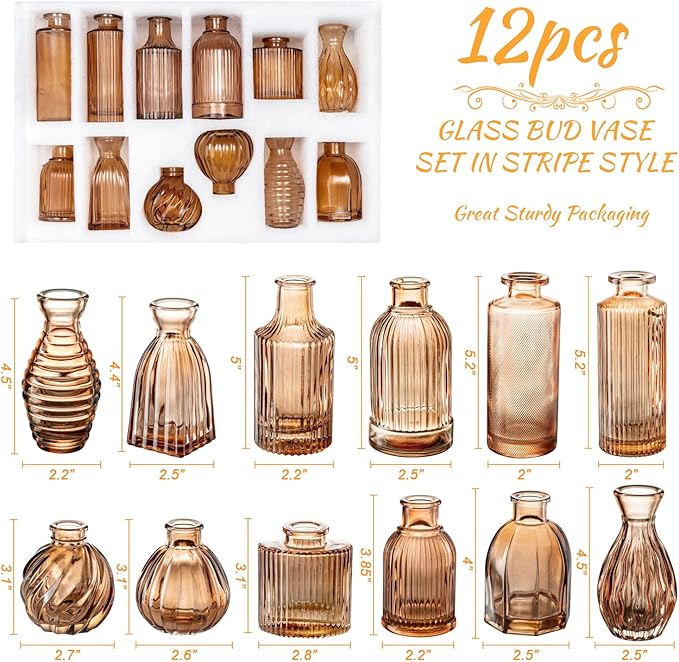 Bud Vases Set of 12, Amber Vase Small Glass Vases - Image 7